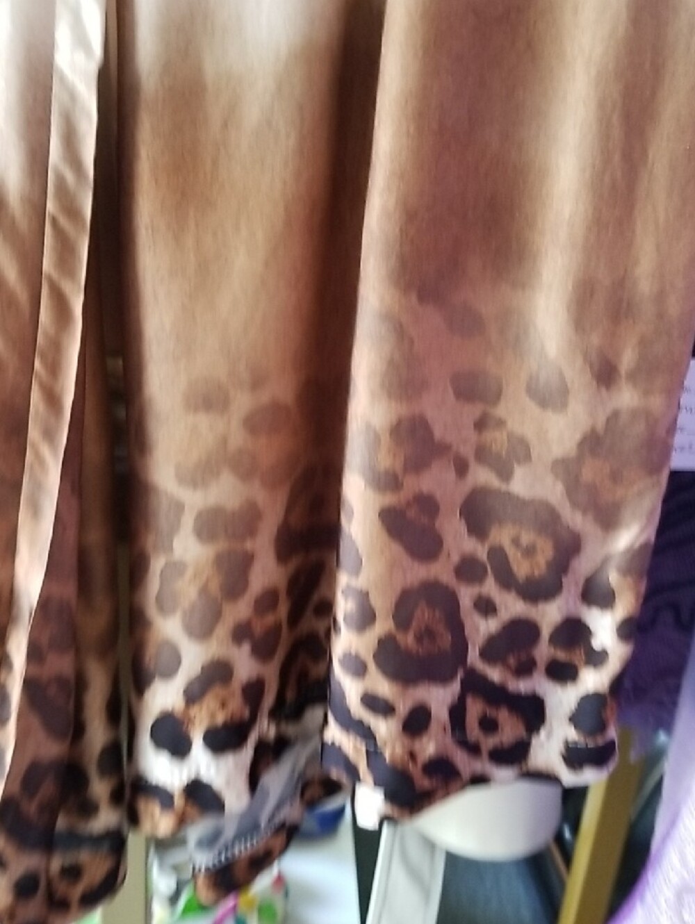 Women's Cream to Brown Ombre Wide-Leg Pants with Leopard Trim - Picture 4 of 6